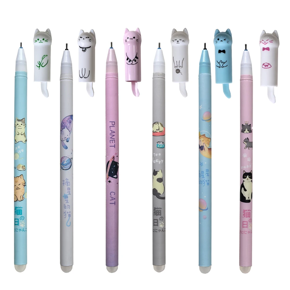6/12pcs Creative Cat Erasable Gel Pens 0.5mm Blue Refill Rod Signature Pen Washable Handle Office Writing Supplies Stationery image 4