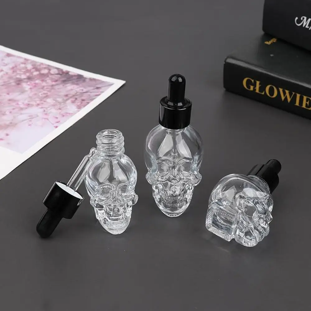 30ml 15ml skull shape glass dropper bottle for e-juice head glass liquid dropper