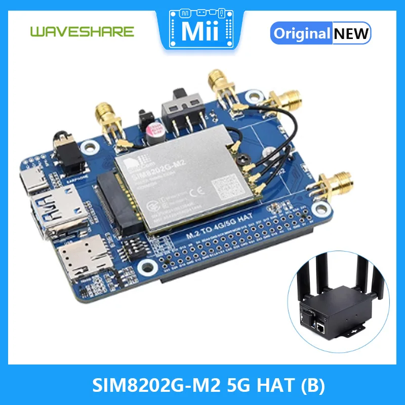 SIM8202G-M2 5G HAT (B) for Raspberry Pi, 5G/4G/3G, Snapdragon X55, Quad Antennas 5G NSA, Multi Band