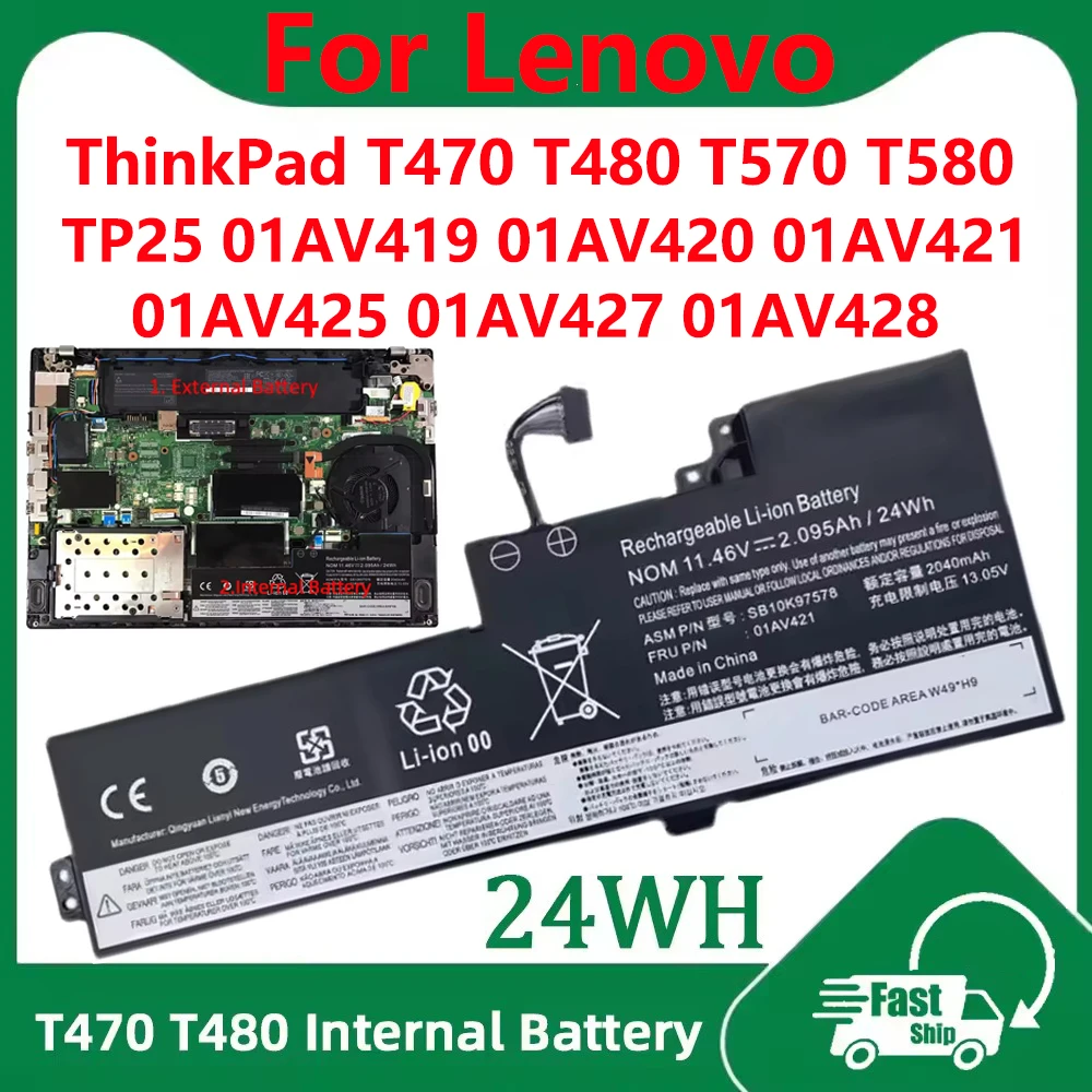 

New Laptop Battery For Lenovo ThinkPad T470 T480 T570 T580 TP25 01AV419 01AV420 01AV421 01AV425 01AV427 01AV428 01AV489 Battery