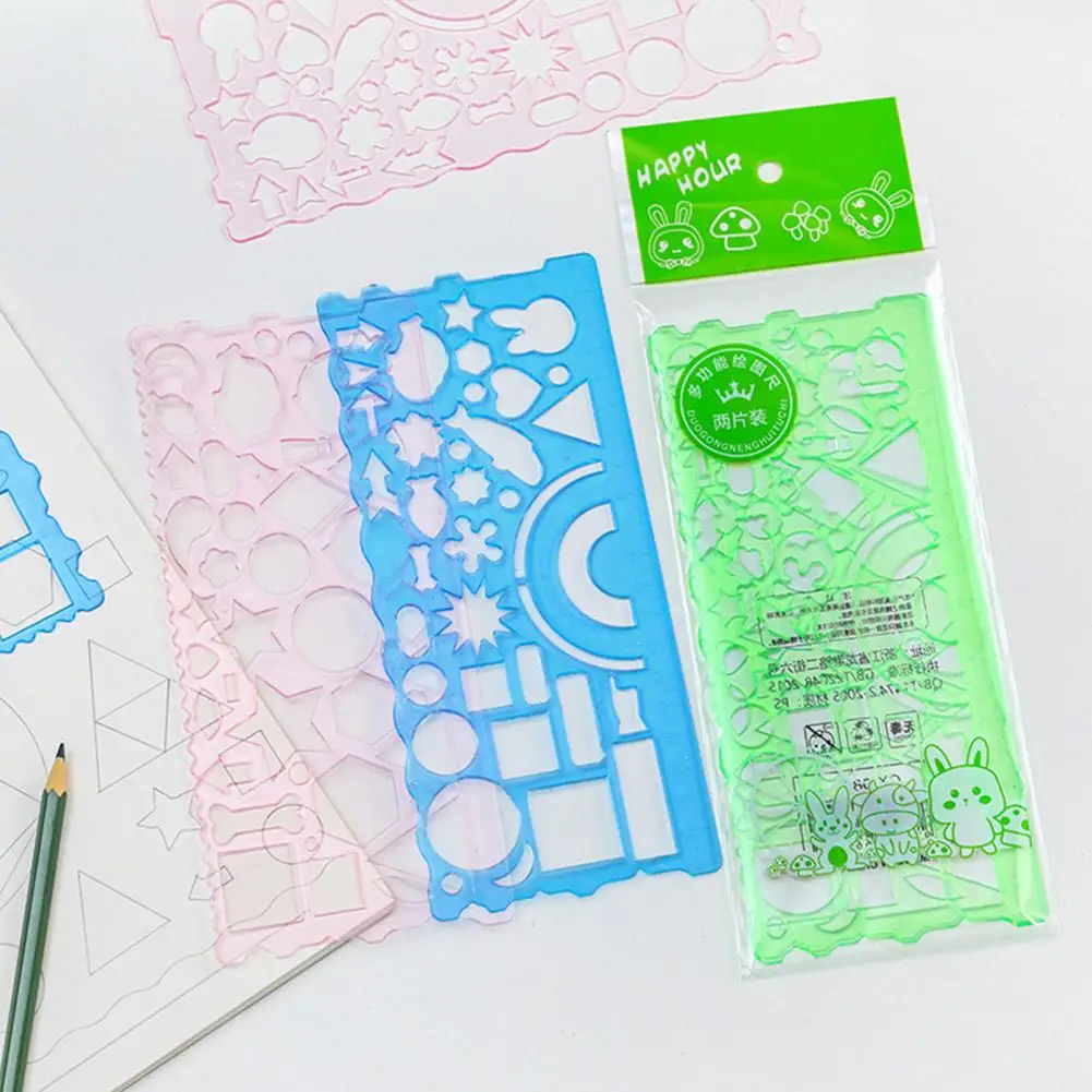 Juego de reglas de dibujo geométrico transparente, transportador fácil de usar preciso, enderezador, Mini herramienta de estudio hueca de forma múltiple para el hogar