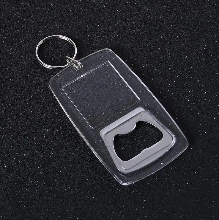 600pcs Transparent Acrylic Keychain Photo Frame Clear Keychain & Beer Plastic Metal Promotion Bottle Opener Can Insert Photo SN