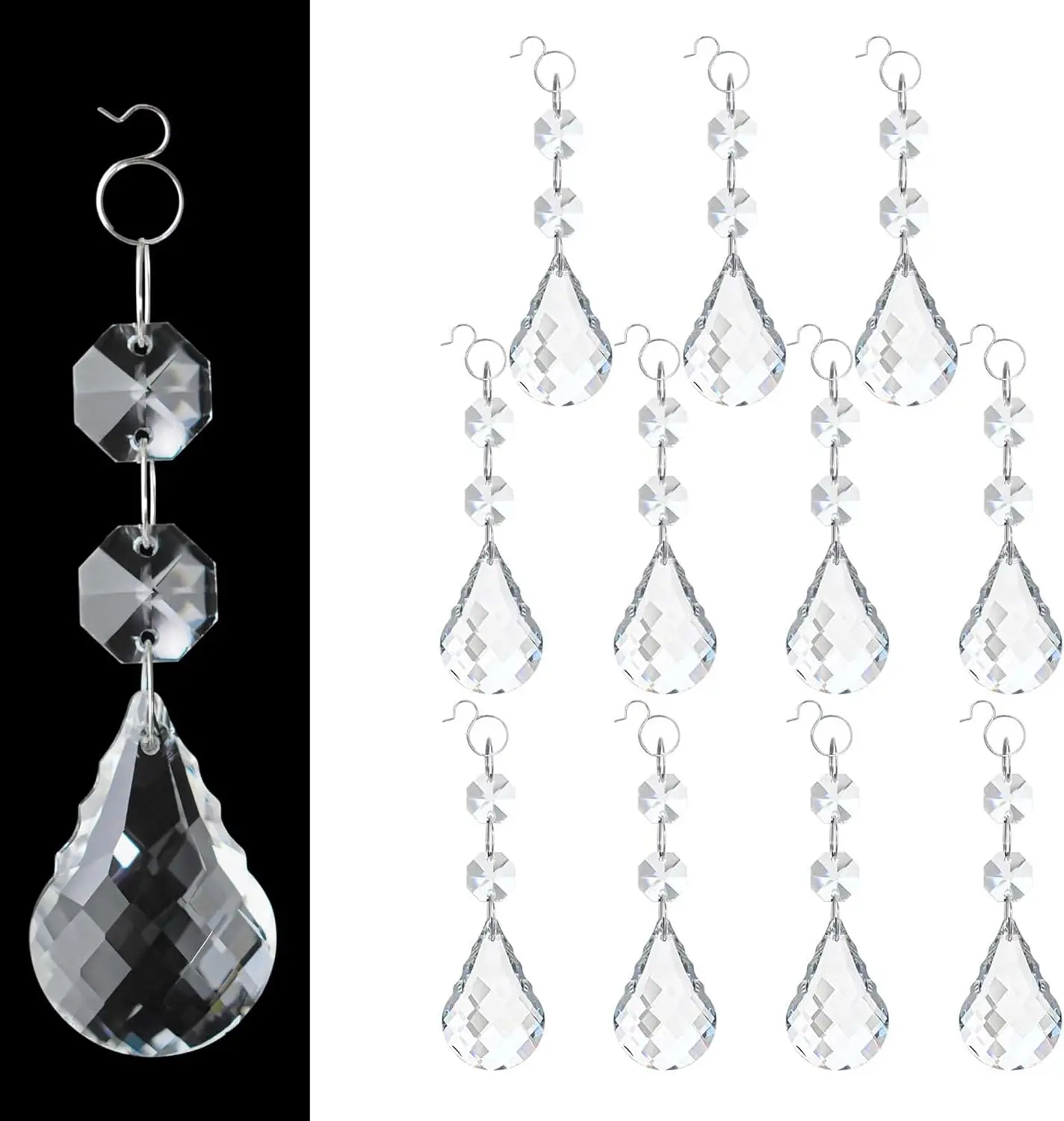 5Pcs Clear Crystal Teardrop Pendants Chandelier Prisms Replacement Parts Glass Hanging Crystals for Window Lamps Decor