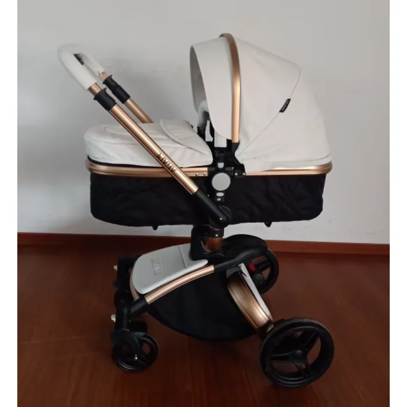 Poussette de voyage pour bébé avec cadre en aluminium, housse en cuir, voiture pliée 3 en 1 pour 0-3 ans, grande roue arrière, 20kg, 2024 Fr 888