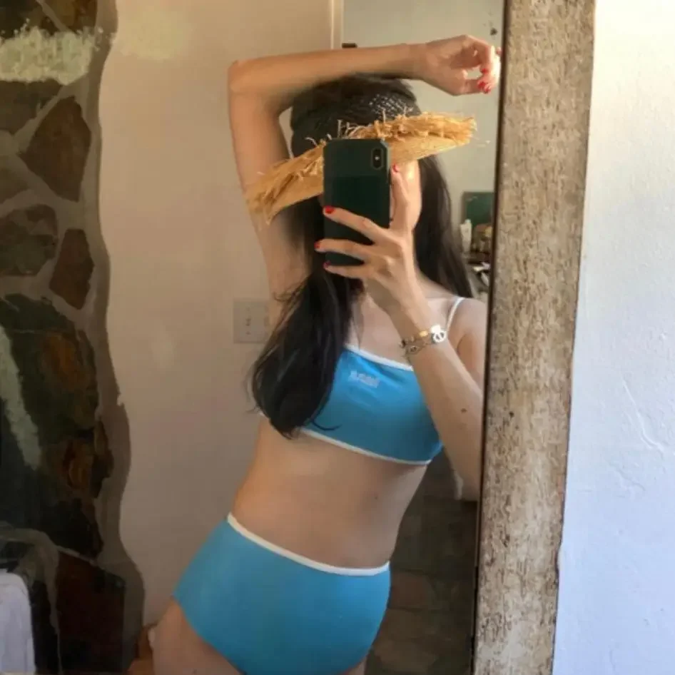 Traje de baño conservador de una pieza de cintura alta para niñas jóvenes, conjunto de Bikini de estilo coreano con doble correa, ropa de baño para mujer