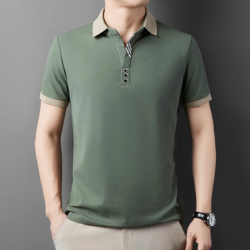 2024 Summer New Trendy Short Sleeved T-shirt with Polo Scissor Collar for Men