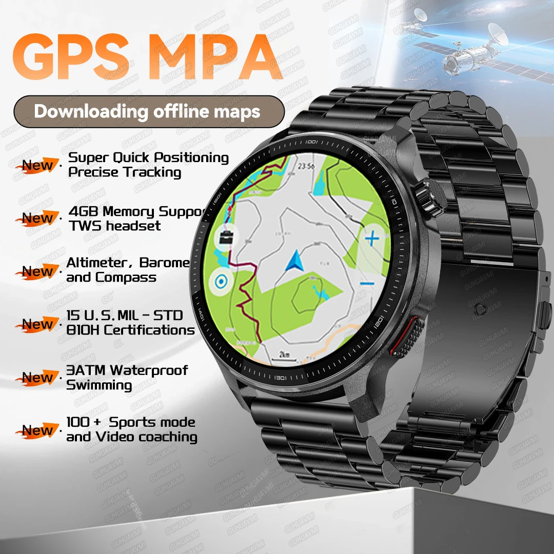 

НОВЫЕ GPS-офлайн-карта, умные часы со встроенной памятью 4 ГБ, игровой компас, водонепроницаемые часы для плавания, спортивные деловые часы 1,43 дюйма