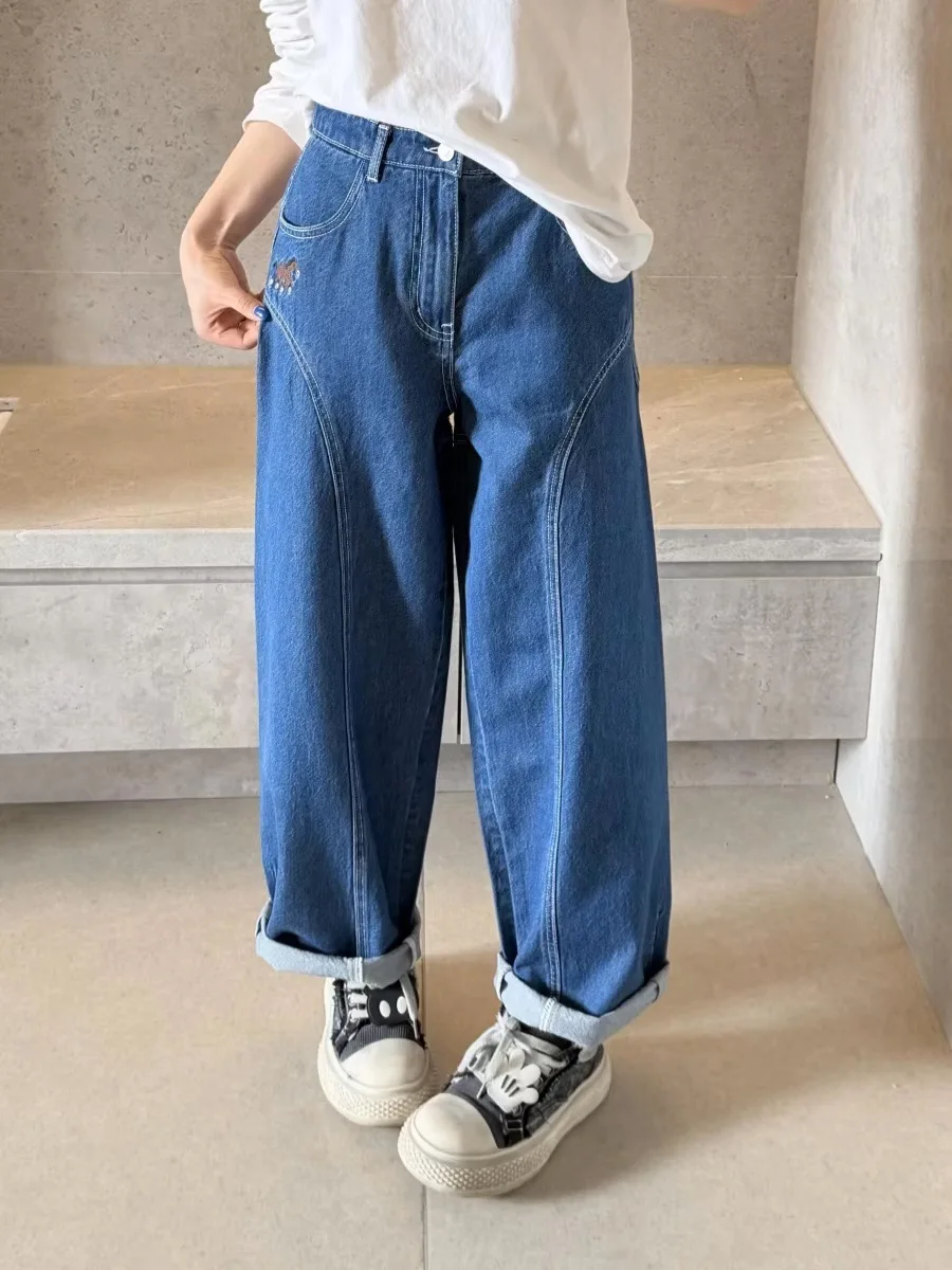 Spring 2026 Limited Edition Embroidered Denim Knife-Shape Arc Pants Women's Jeans Versatile Slimming Cotton Loose Fit Natural...