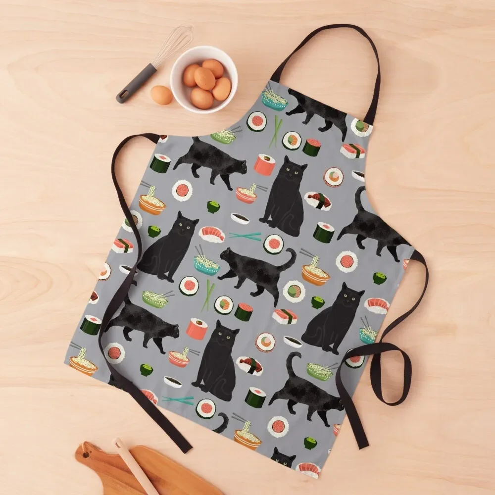 black cat sushi animal gifts Apron household woman men's barbecue Customizable Woman Home Supplies Apron