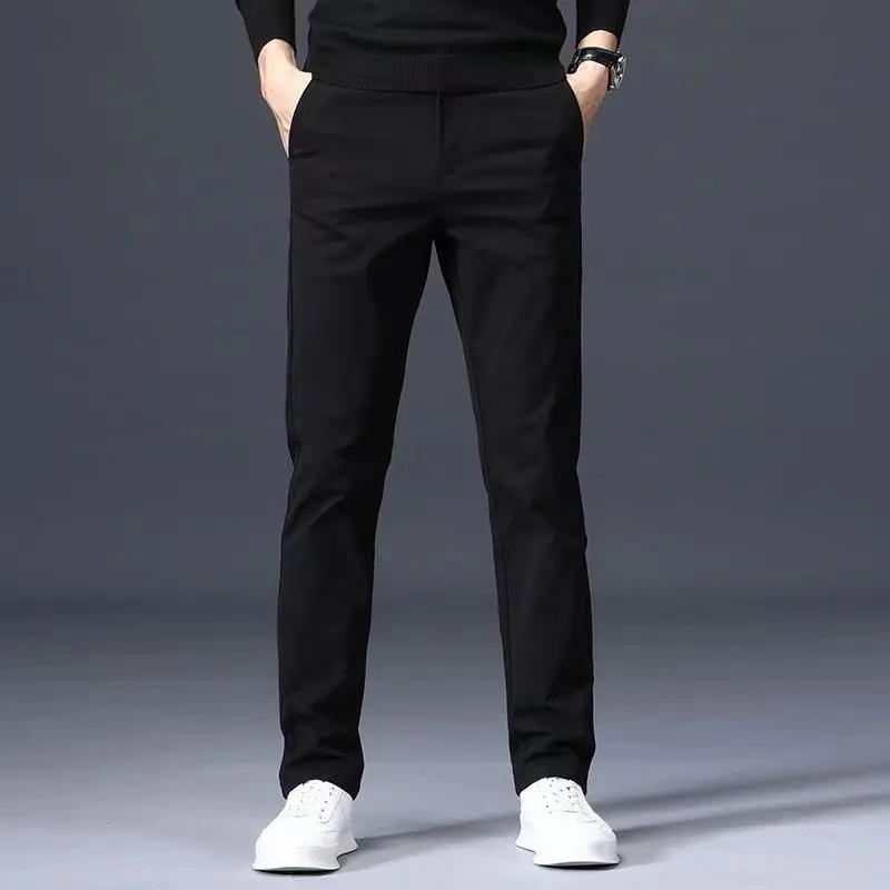 2023 Men's Spring Autumn New Slim Casual Straight Pants Male Korean Long Pockets Trousers Men's Stretch Solid Color Pants D603