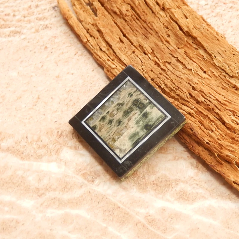 كابوشون مربع مصنوع يدويًا متعدد الأحجار الكريمة - مكون مجوهرات مرصع بقشرة المحيط جاسبر اعوج 27 × 26 × 5 مم - 8.8 جرام #5