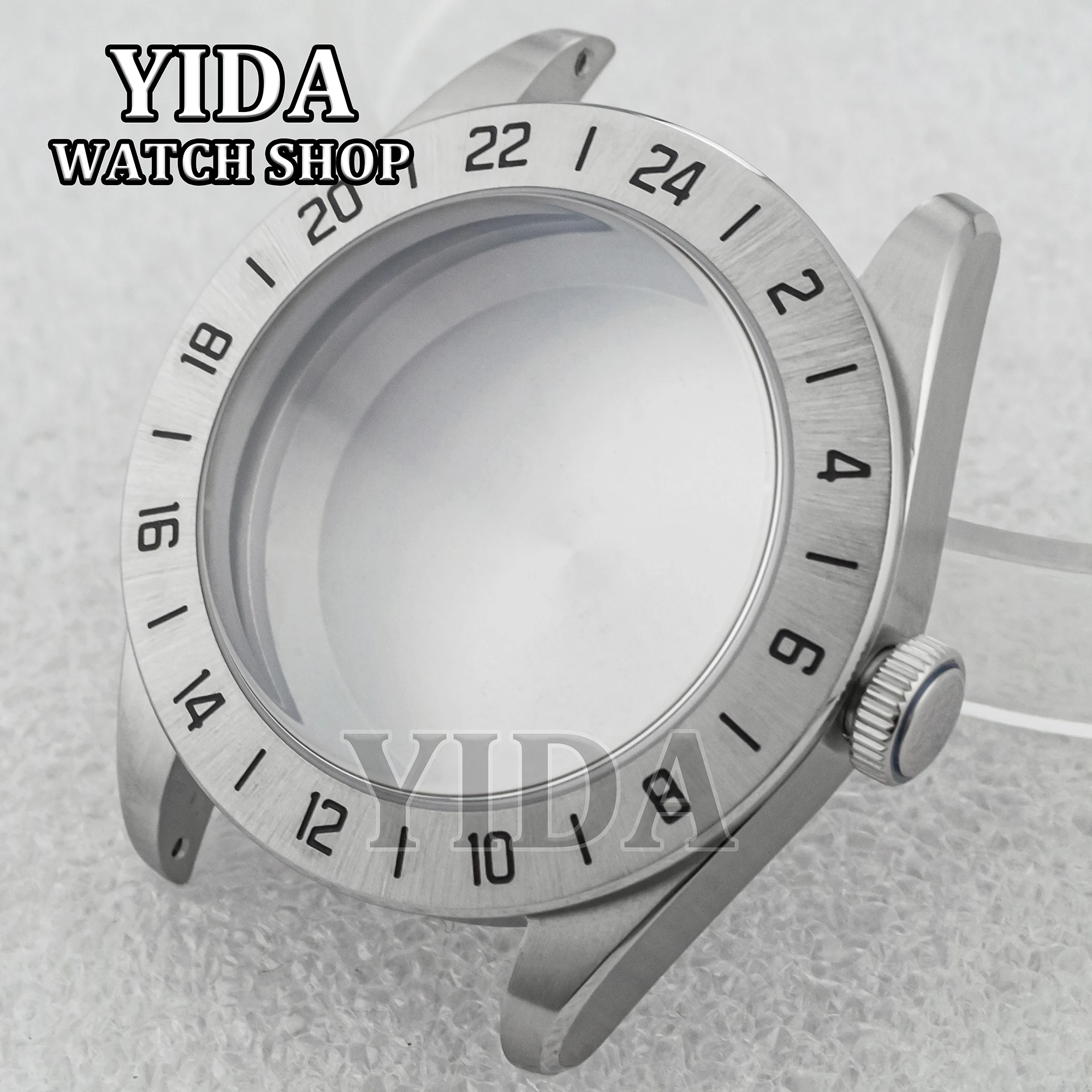 

39mm Watch Case Fixed 24 Hour Bezel Sapphire Glass Solid Stainless Steel For NH35 NH36 ETA2824 Automatic Movement Watches Parts