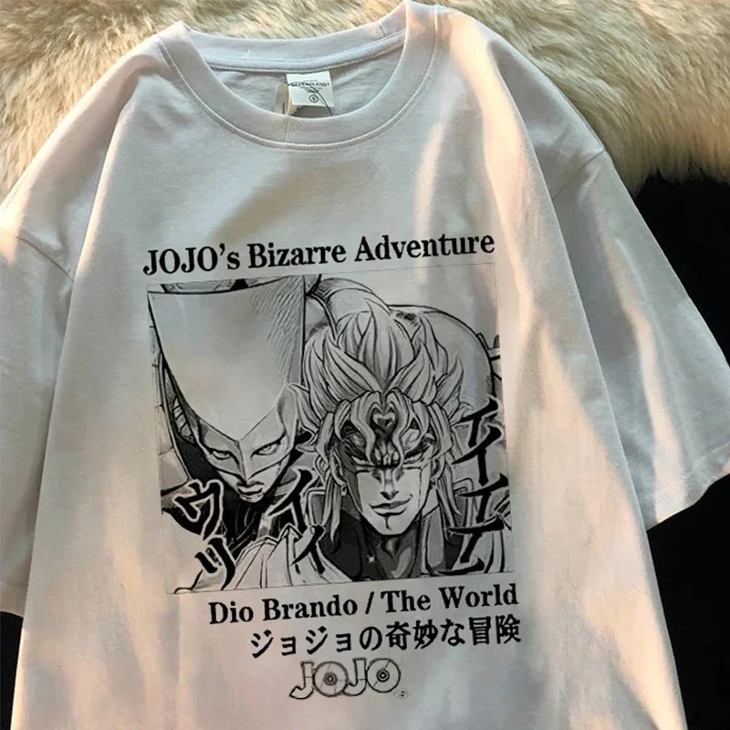 Japanese Anime Jojo Bizarre Adventure Graphics Print T-shirt Short-sleeved Casual Loose T-shirts Streetwear Female Harajuku punk