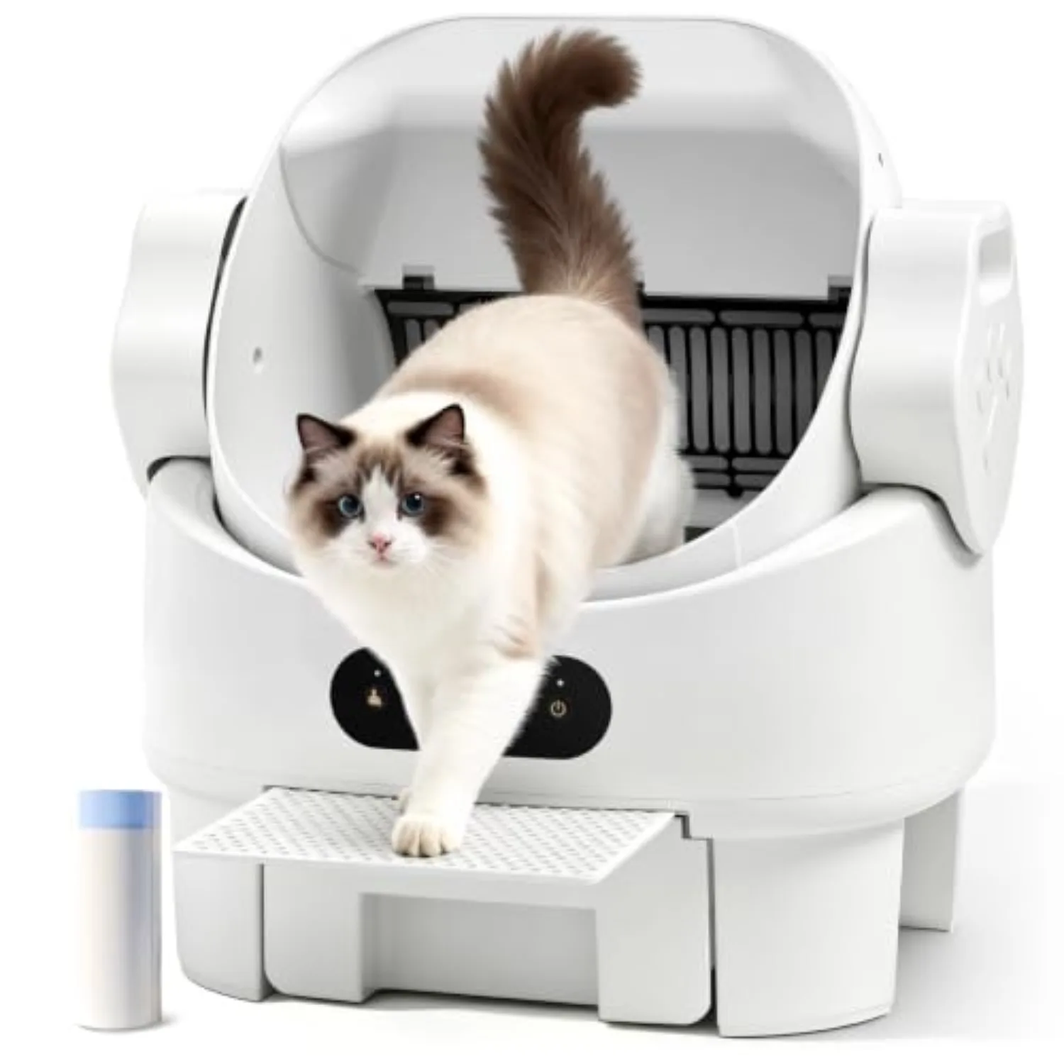 XL Automatic Self Cleaning Open Top Cat Litter Box, White | Multi-Sensor Safety, Ultra-Quiet, Easy Setup, Large Waste