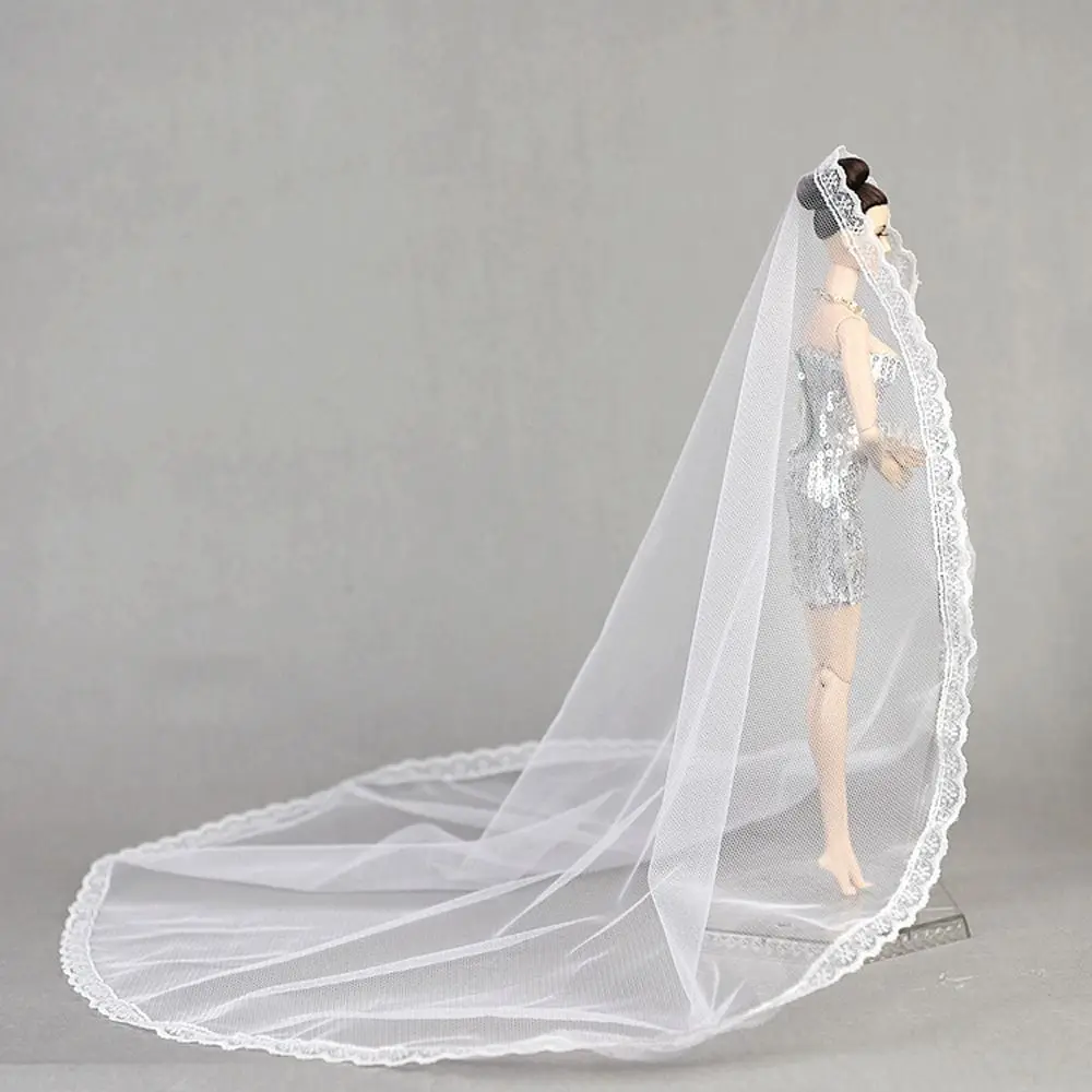 Fashion Headwear Doll Veil Headdress White Doll Lace Veil Long Bridal Doll Wedding Veil 1/6 BJD