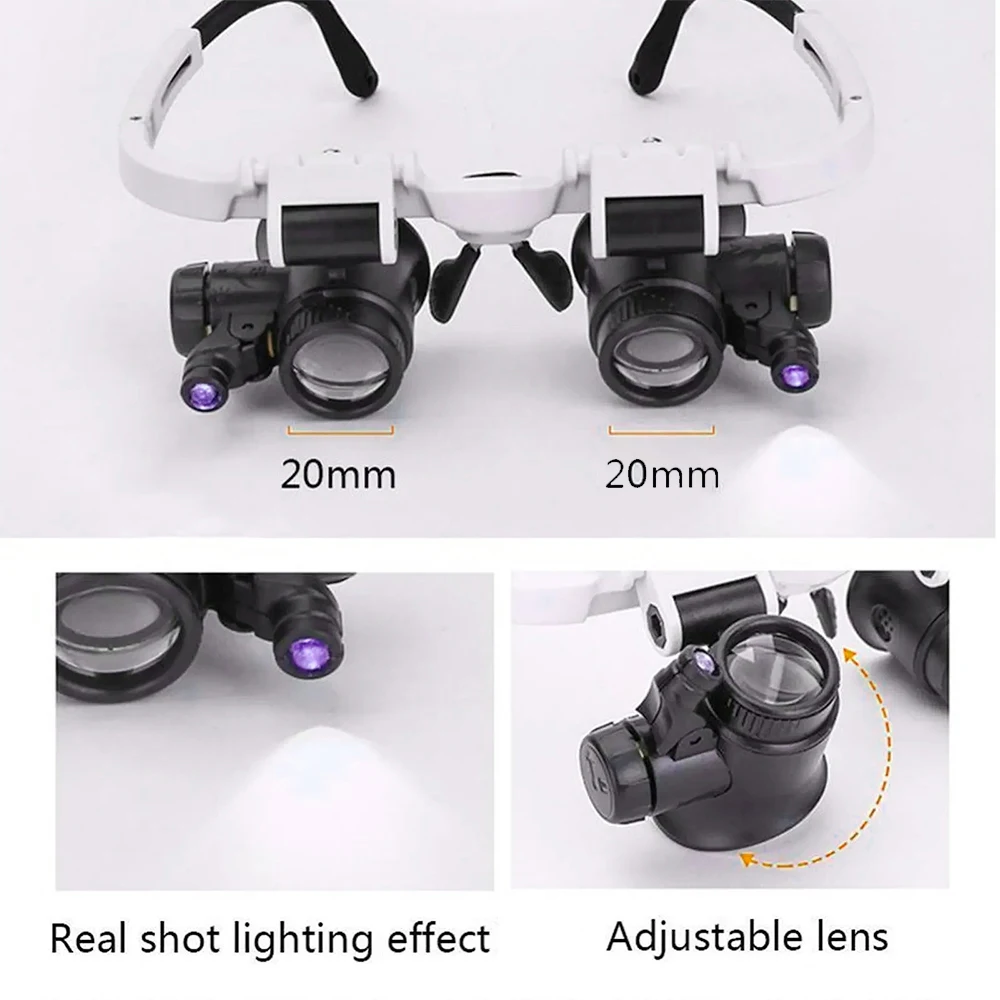 KATWAY 2X LED Headband Magnifying Glasses Loupe with Adjustable Head-Mounted Lens 8X, 15X, 23X Jeweler Repair HH-AA39