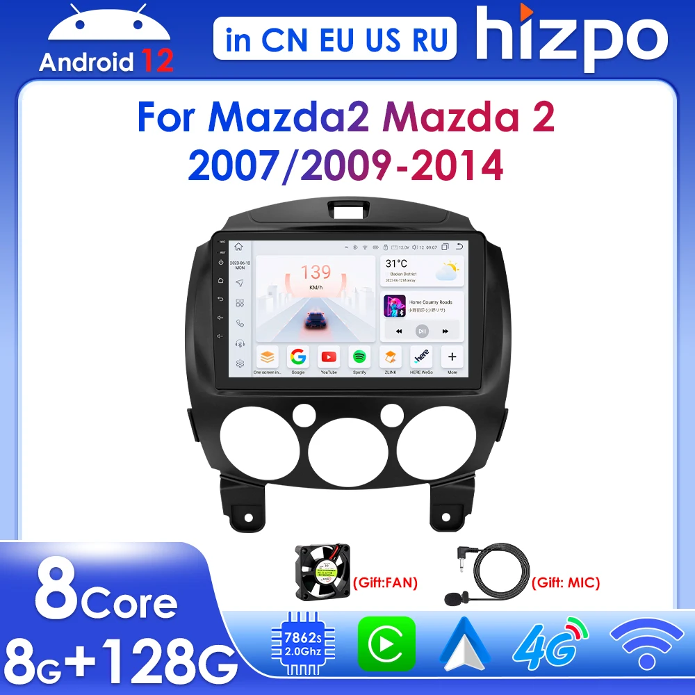 

Hizpo 9 "Android беспроводной Carplay для MAZDA 2 Mazda2 2007 2009-2014 Автомагнитола мультимедийный плеер GPS навигация 2din Авторадио 4G