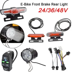 E-Bike Front Brake Rear Light Set 24V 48V Bicycle Rack Lamp Turn Tail Light with Horn Headlight Switch 36V 48V Easy Installation