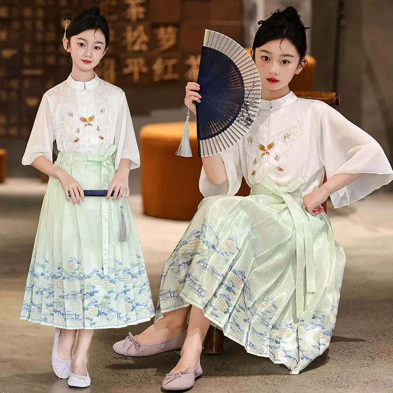 Chinese Hanfu Dress for Kids Traditional Tang Suit & Ming Dynasty Style Cheongsam Girls' Ancient Costume Mamian Skirt 2025 New
