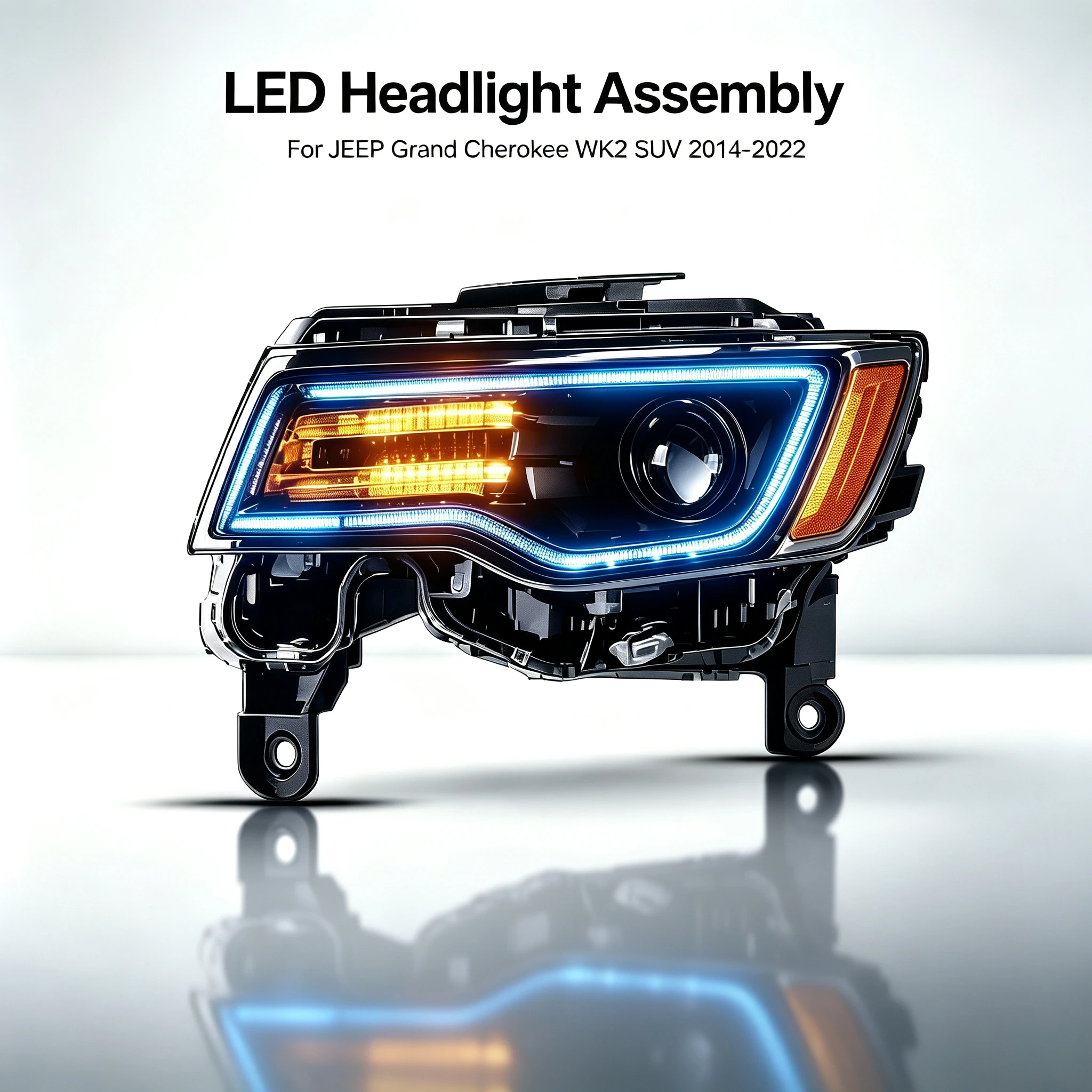 2 Stück LED-Scheinwerfer-Set für JEEP Grand Cherokee WK2 SUV 2014-2022, Voll-LED-Scheinwerfer mit Startanimation, blauem Tagfahrlicht, dynamischem Blinker, Fern- und Abblendlicht, Plug-and-Play, IP67