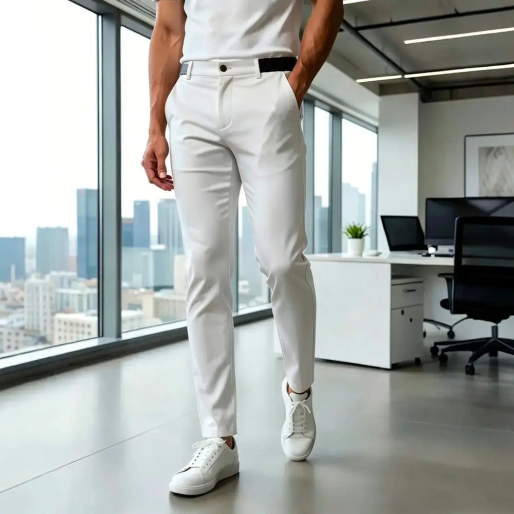 Men Men Slim Fit Straight Pants Elastic Waist Business Trousers Comfortable Stretch Fabric Casual Daily Office Work Wear Bottoms - Aliexpress Deal