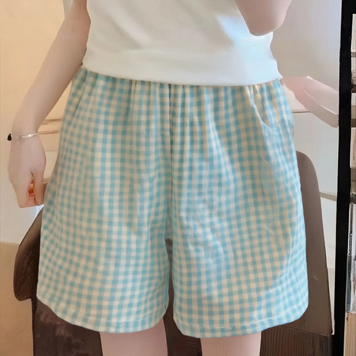 Shorts-blue plaid shorts