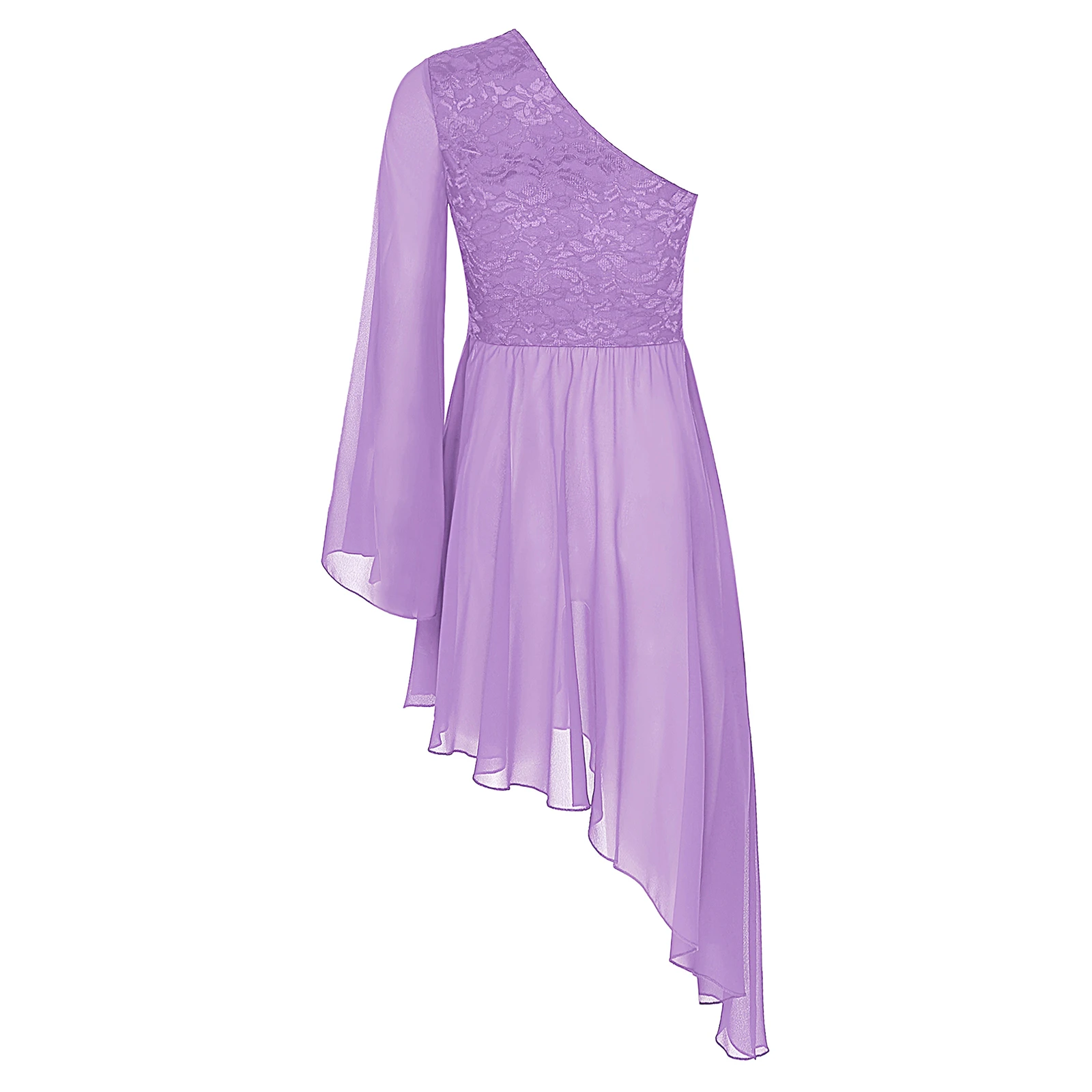 Donne lode abito da ballo lirico una spalla pizzo manica svasata culto asimmetrico danza sovrapposizione tunica Top chiesa Dancewear