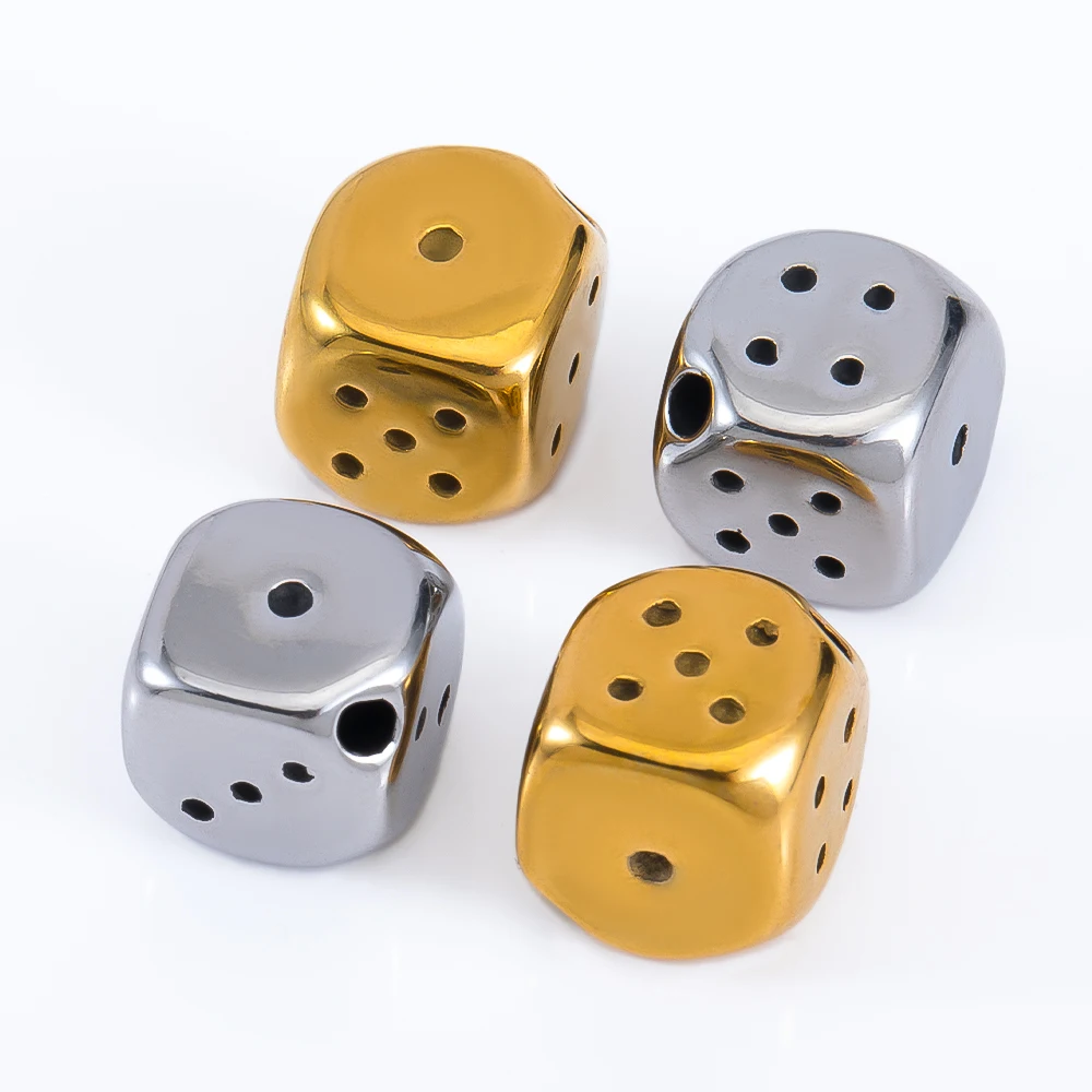 2Pcs Stainless Steel Cube Dice Beads Geometric Gold Color Loose Beads For Jewelry Making Diy Necklace Bracelet Accessories