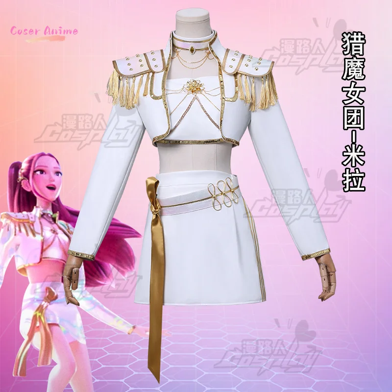 

KPop Demon Hunters Mira Cosplay Costume White Stage Uniform Huntrix Outfit Skirt Huntrix Festival Halloween Party for Women Girl