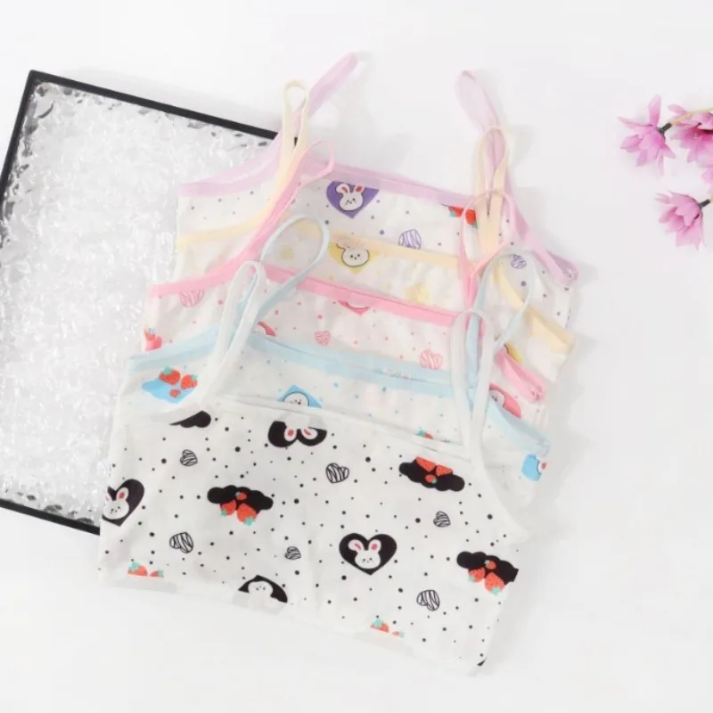Girls' Camisole Style Bra Girls' Developmental Period Vest Cute Printed Children's Underwear Comfortable Lightweight Breathable
