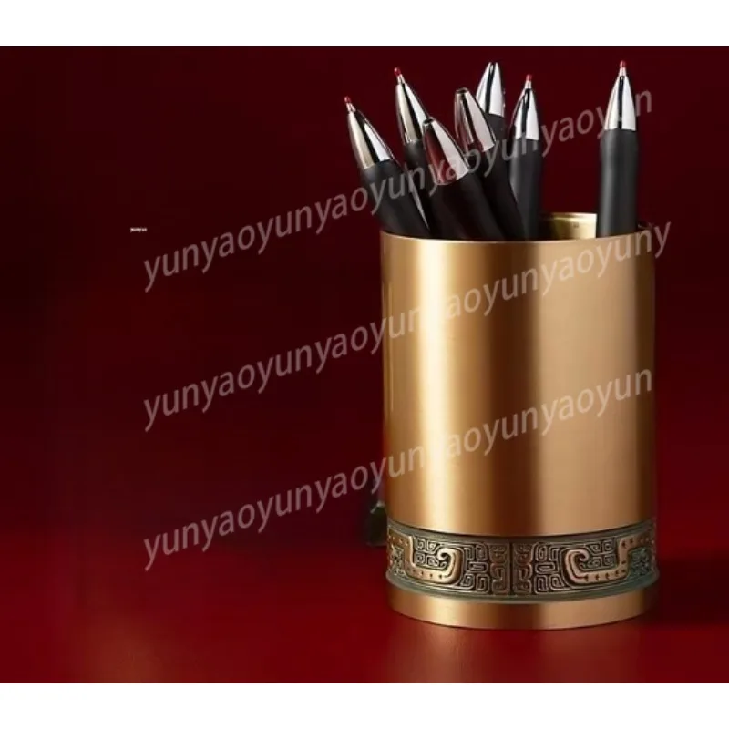 

Chinese Brass Ashtray with Lid Car Office Storage Box Cigarette Container Pen Holder Home Desktop Decoration Business Gift