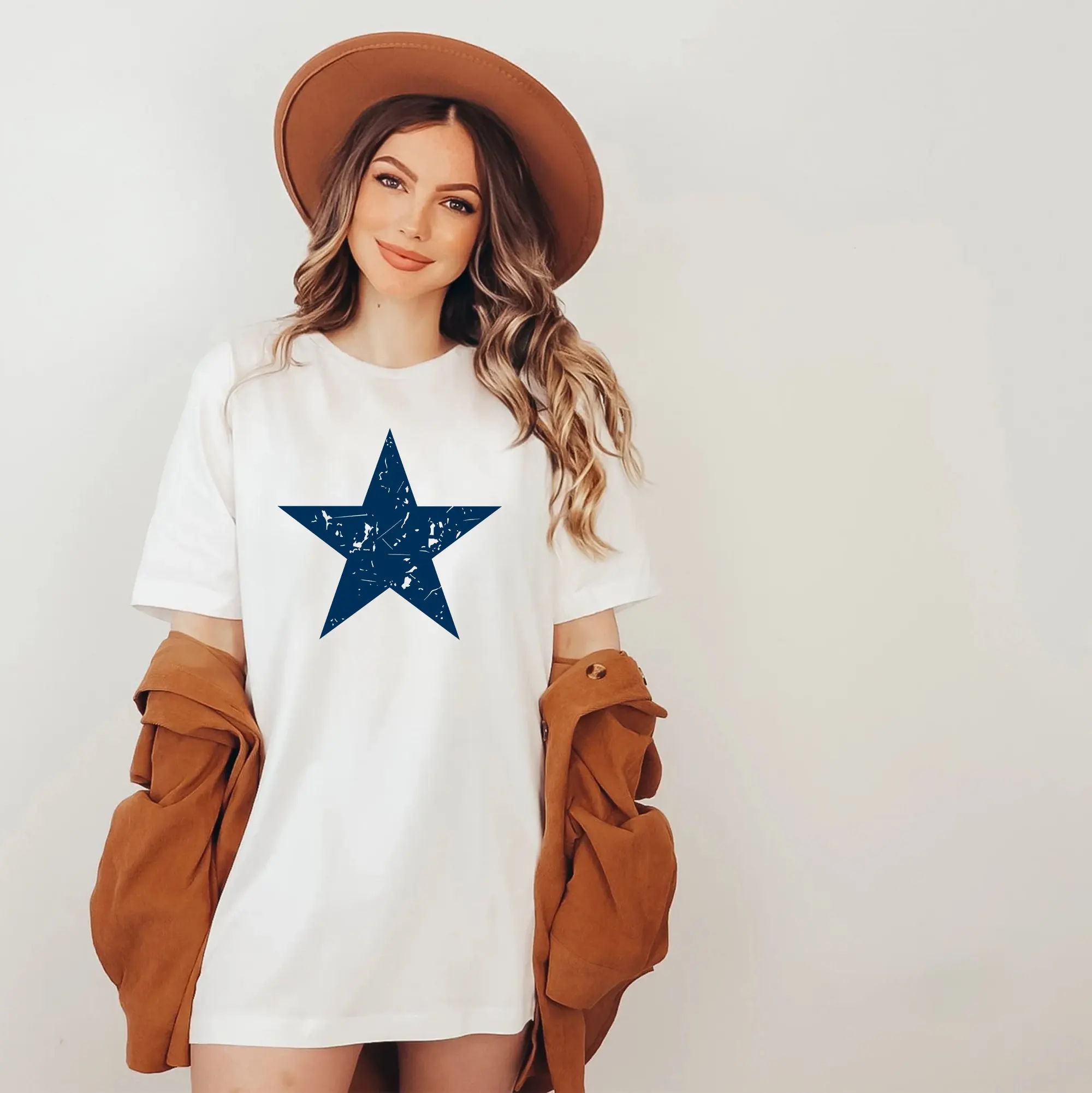 Distressed Star T Shirt White Big 'S 4Th Of July