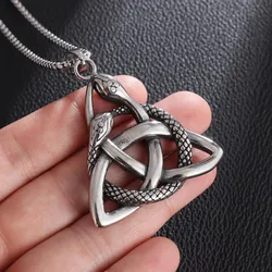 Classic Fashion Vintage Ouroboros Trinity Necklace Nordic Celtic Knot Amulet Pendant for Men Women Statement Jewelry