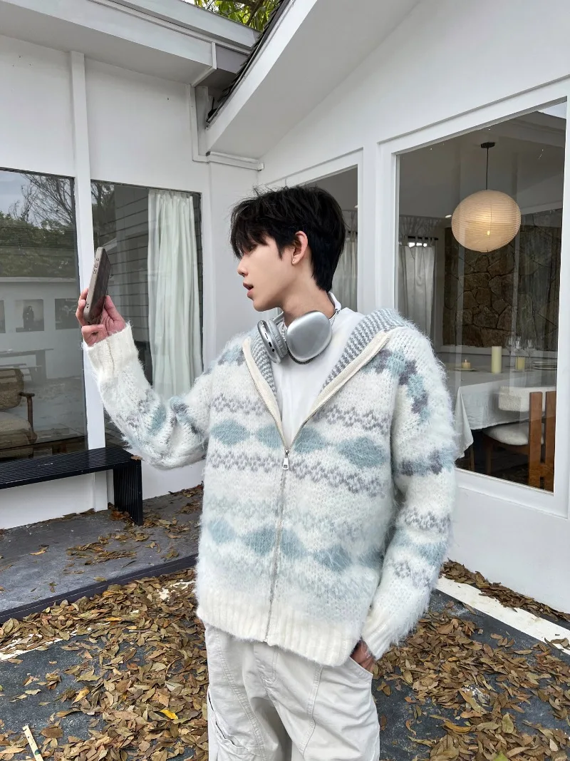 النمط الياباني INS الأزياء مقنعين سترة محبوكة سترة الخريف الشتاء الرجعية سميكة معطف أعلى للجنسين #2