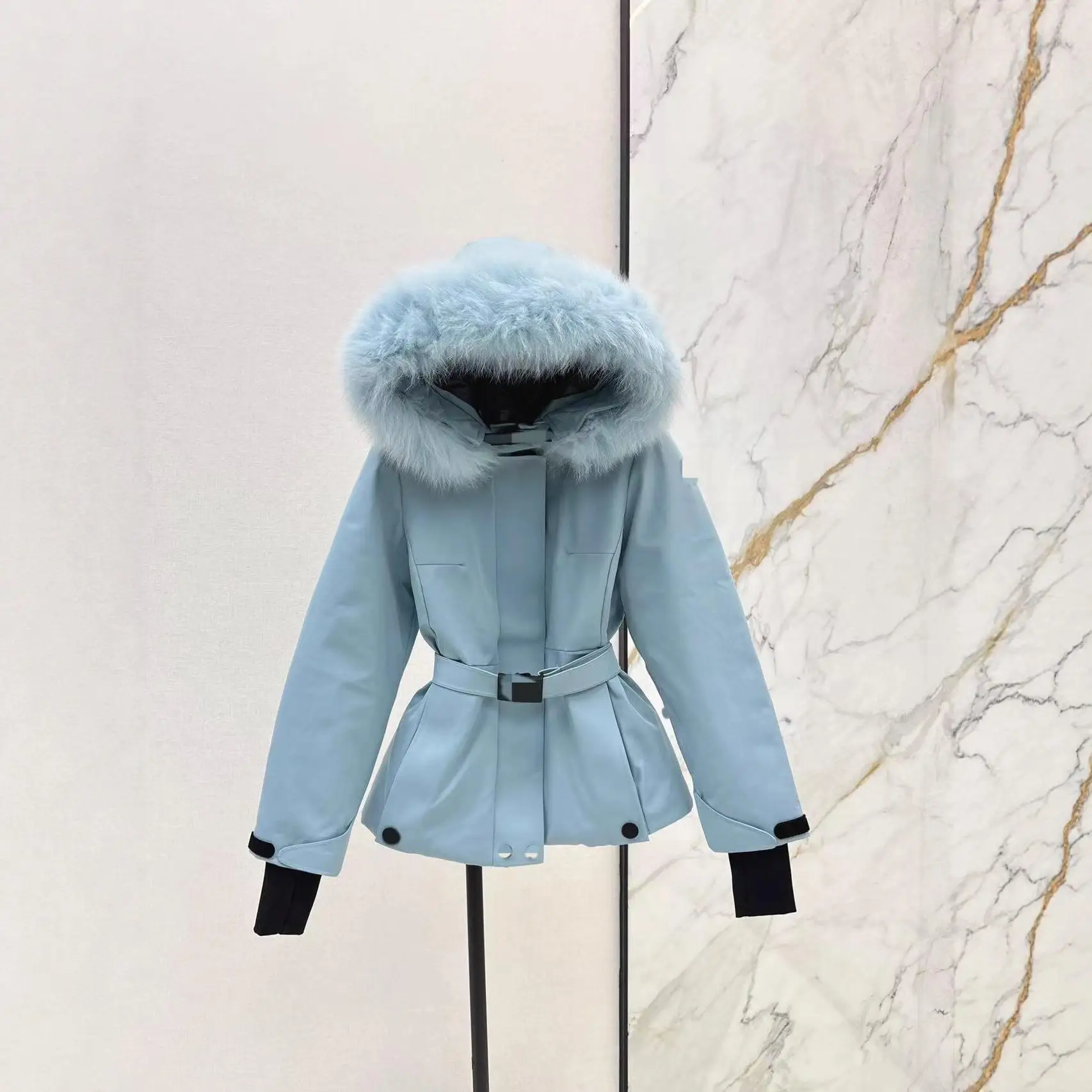 

Padded Jaet Women's Winter Coat Thiened Warm Ultra-ort Sle Fur Collar Patchwork Design Skiing Outdoor Coat