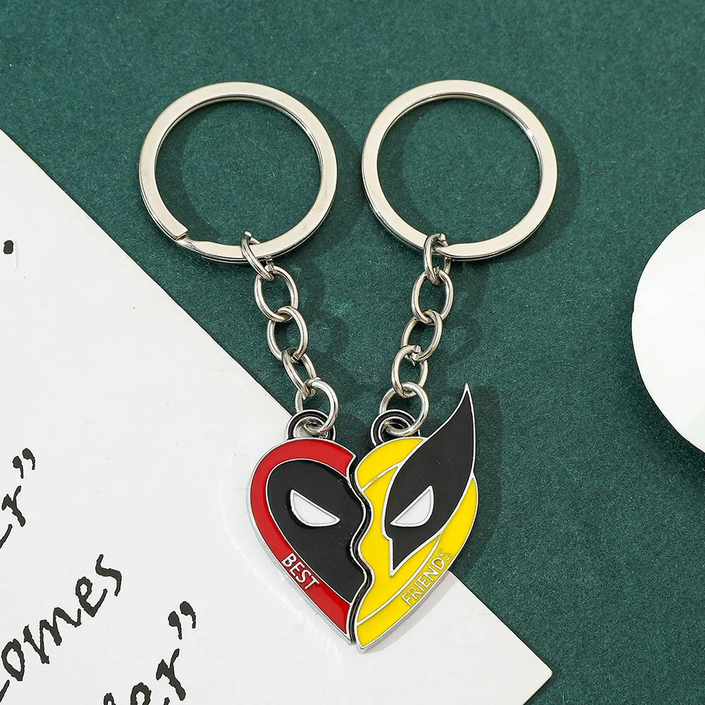 Disney Cartoon Super-Heros Deadpools Best Friends Keychain Split Heart Matching Pendant for Women Men Lovers Jewelry Gift