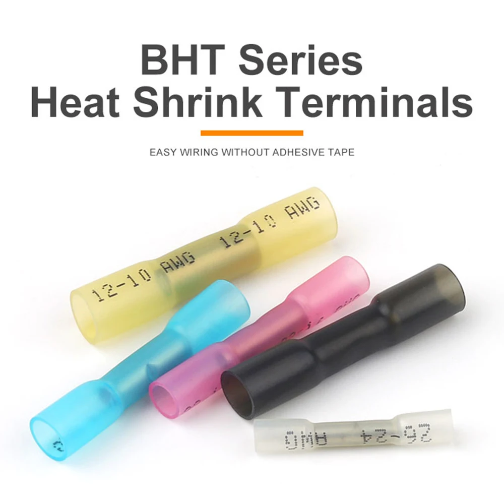 25/50PCS Heat Shrink Splicing Terminal Waterproof Seal Butt Wire Electrical Connectors BHT Crimp Docking Insulated Terminals