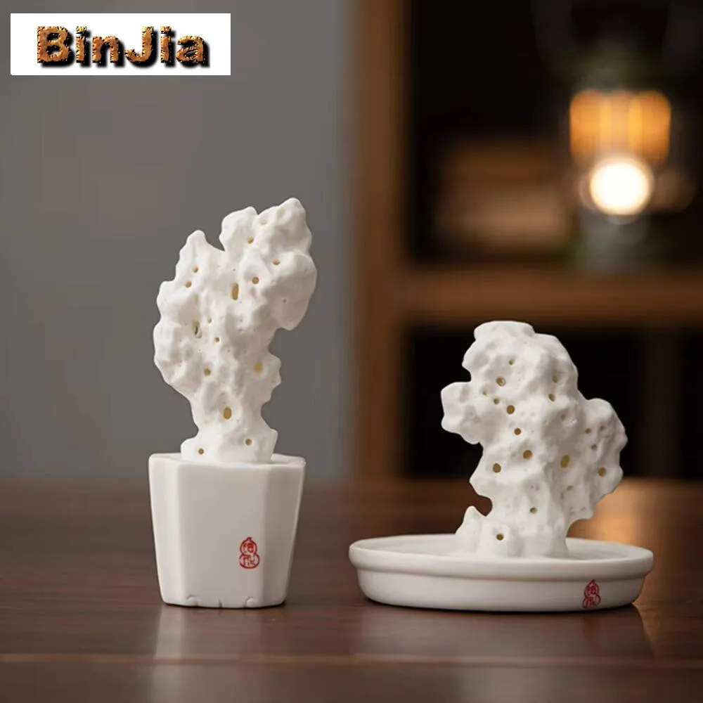 Creative Taihu Lake Stone Ceramic Desktop Ornaments Zen Handicrafts Landscaping Figurine Chinese Tearoom Accessories Decoration