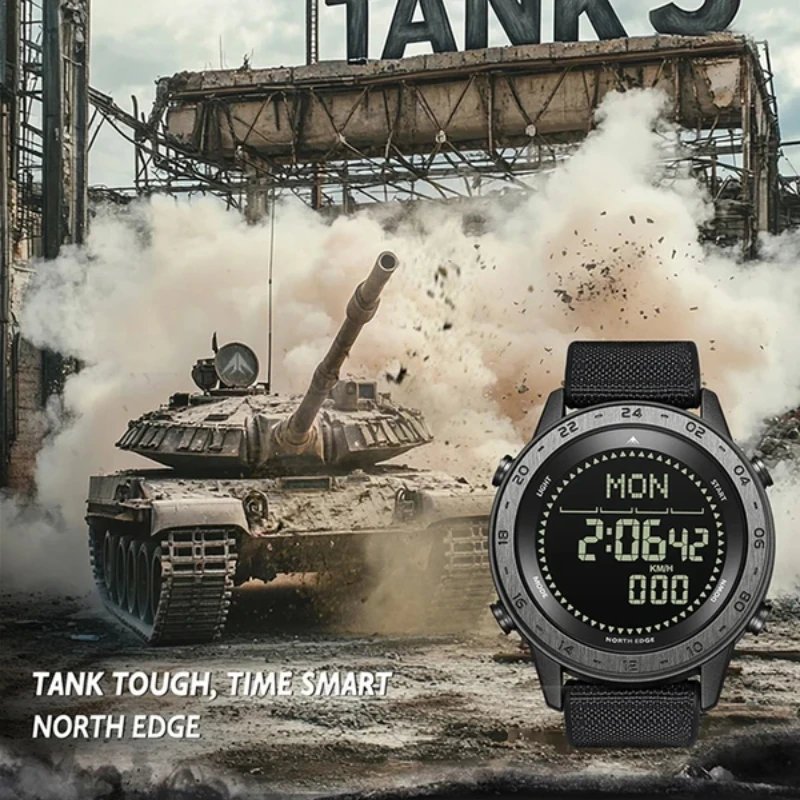 NORTH EDGE TANK 3 Men's Digital Militray Watches Outdoor Sports Watch Pedometer Calories Compass Waterproof 50M Wristwatches