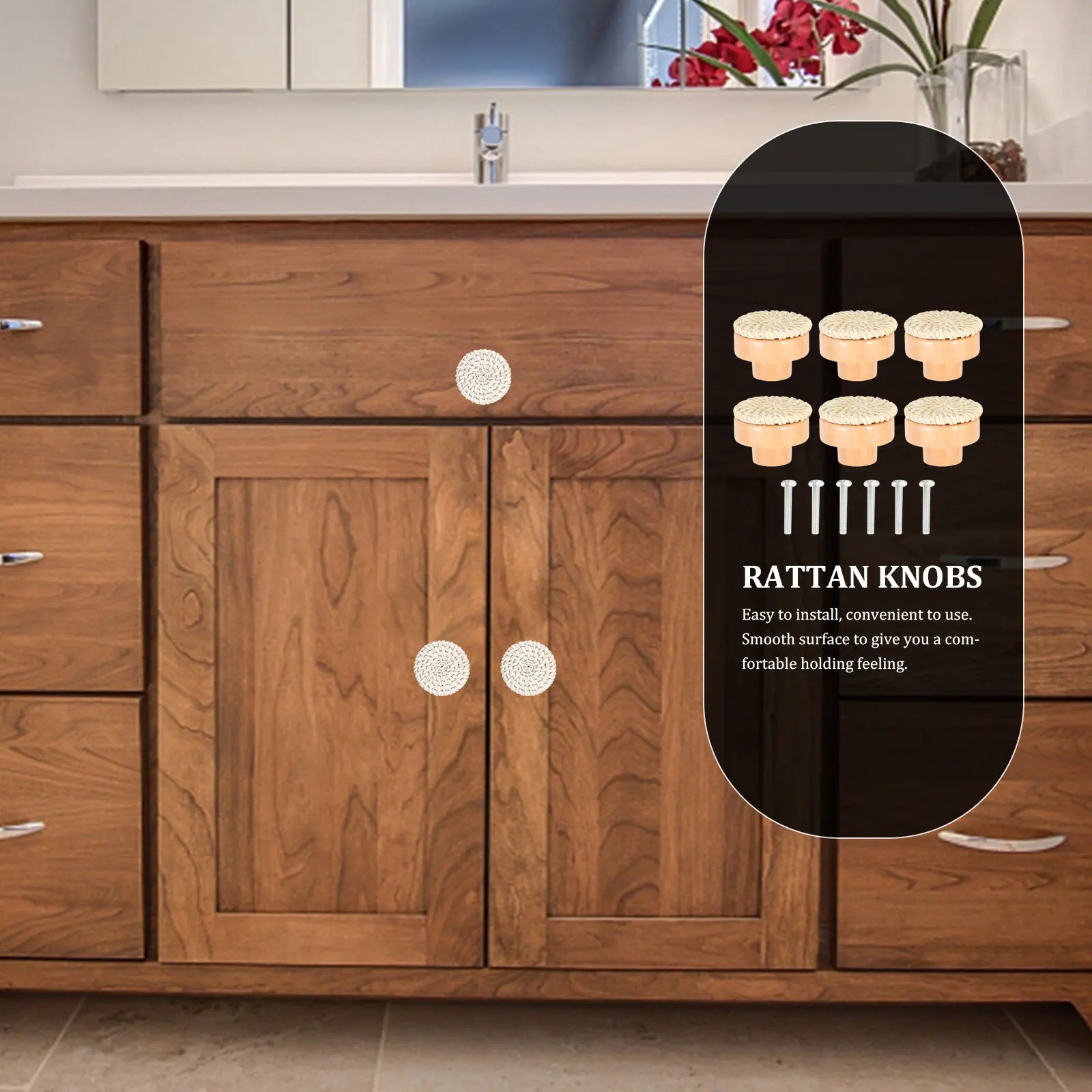 

6 Sets Wood Knobs for Dresser Bohemian Decor Drawers Door Round Decorative Wardrobe Handle Pulls