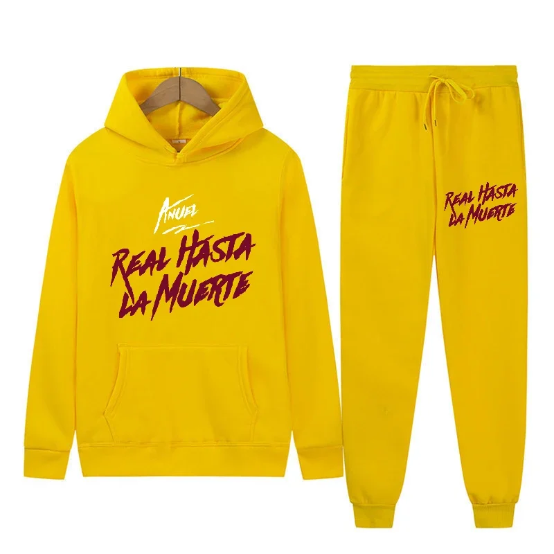 Anuel AA-Conjunto de sudadera con capucha y pantalones de chándal para hombre, ropa deportiva de manga larga, Jersey informal Harajuku, a La moda