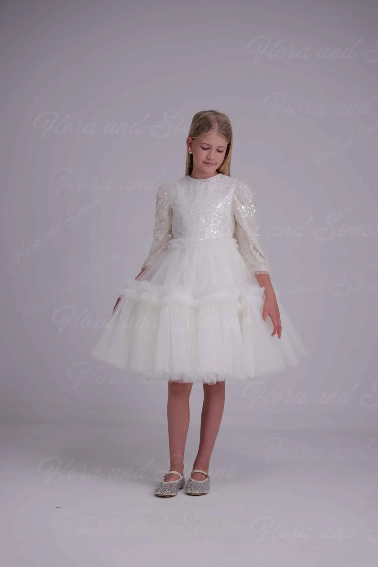 Custom Sequined Ball Gown Party Tutu Dresses Baby Kids Flower Girl Dress for Wedding Birthday Party Vestidos Children Clothing