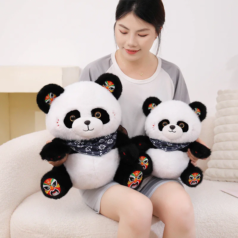 25-35cm Lovely Chinese Style Panda Plush Toys Stuffed Soft Animals Panda with Square Scarf Kawaii Bears Dolls for Girls Gifts