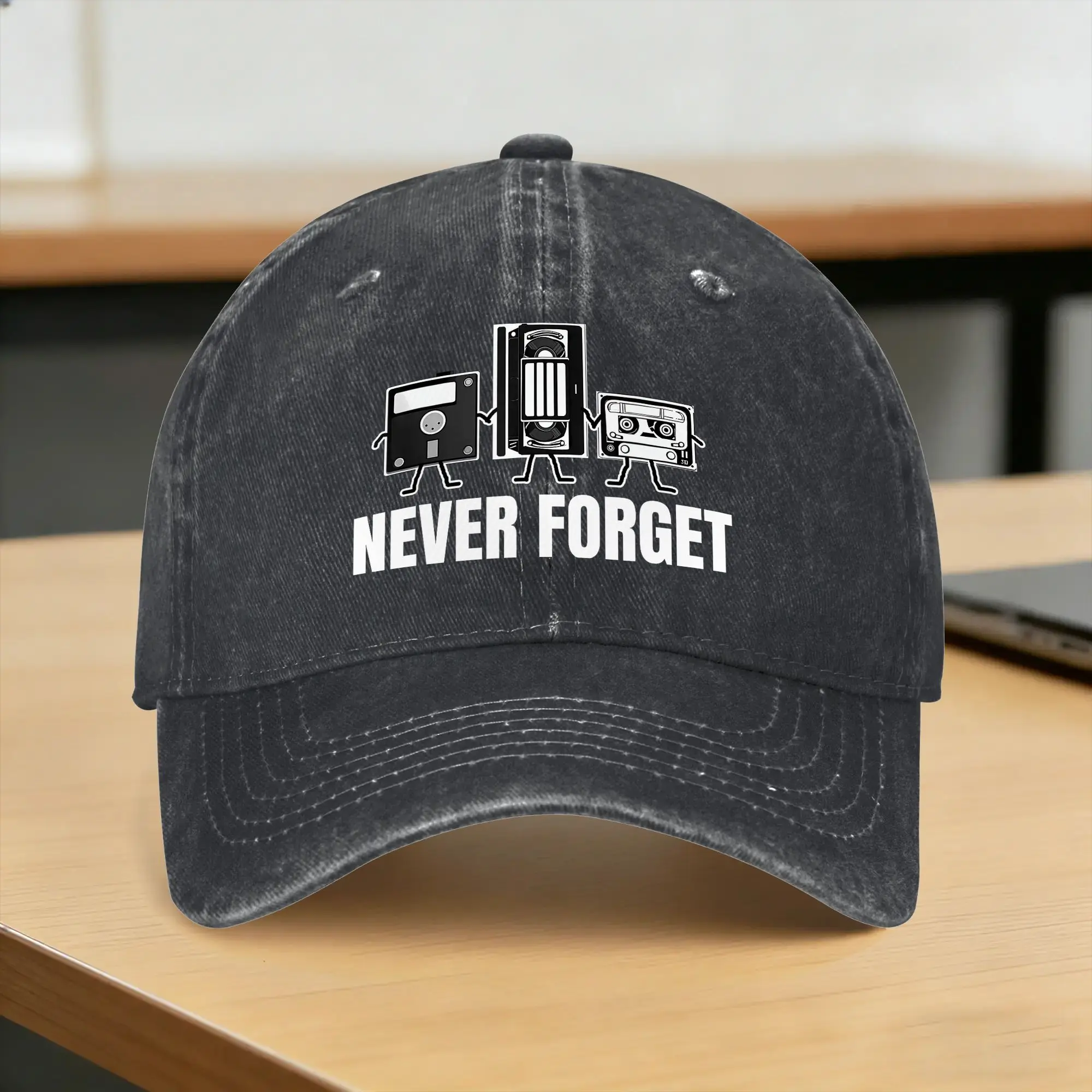 Never Forget Audio Cassette  Sun Baseball Cap  Stylish Female Male Washed  Hats Wholesale Print Running Hippie Snapback Cap Gift