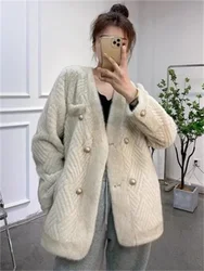 Fur Coat Women's 2024 New Winter Warm Suede Mink Double-breasted Button Cardigan Long-Sleeved Fur Add Outwear Ladies