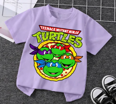 Camiseta Infantil de Nickelodeon con Estampado de los "Tortugas Ninja Mutantes Adolescentes", Primavera/Verano, Algodón Puro, Suave y Cómoda