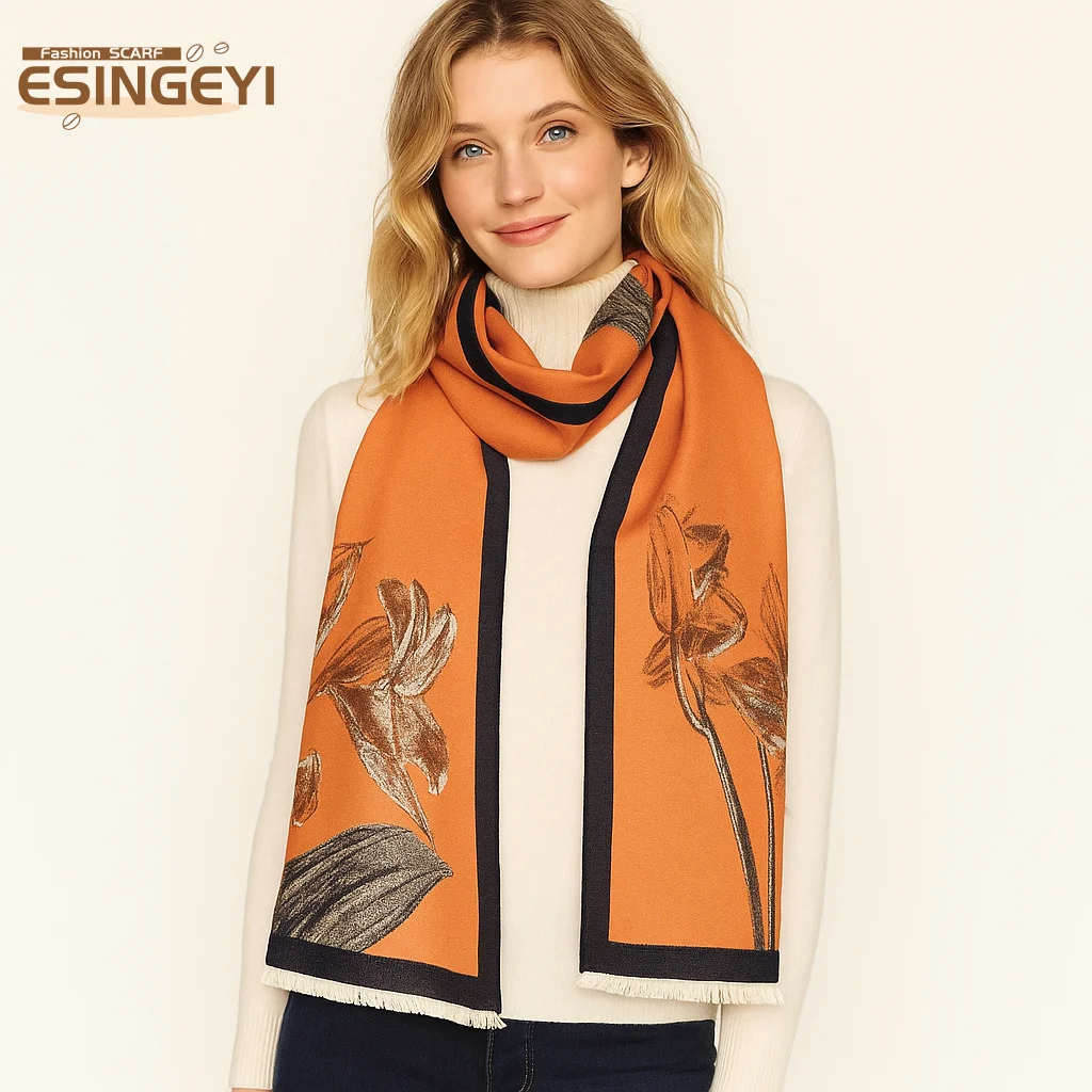 

ESINGEYI 2025 Winter Scarves Woman Foulards Femme Scarf Imitation Cashmere Flower Elegant pashmina Shawl Muffler Tippet