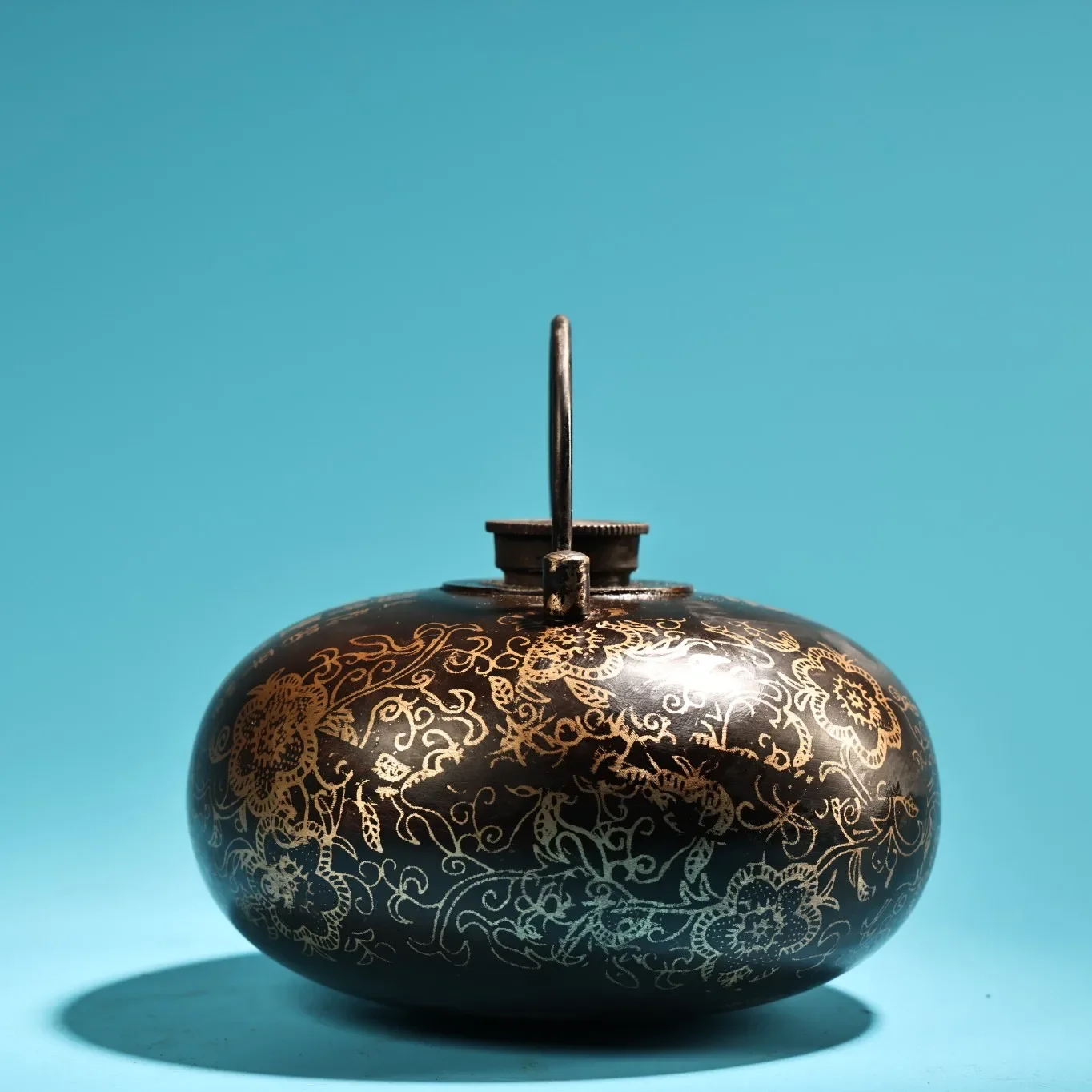 

6"Tibetan Temple Collection Old Bronze Cinnabar Phoenix Texture Warmer earthenware hot-water Bottle Warm Hand Treasure Pot