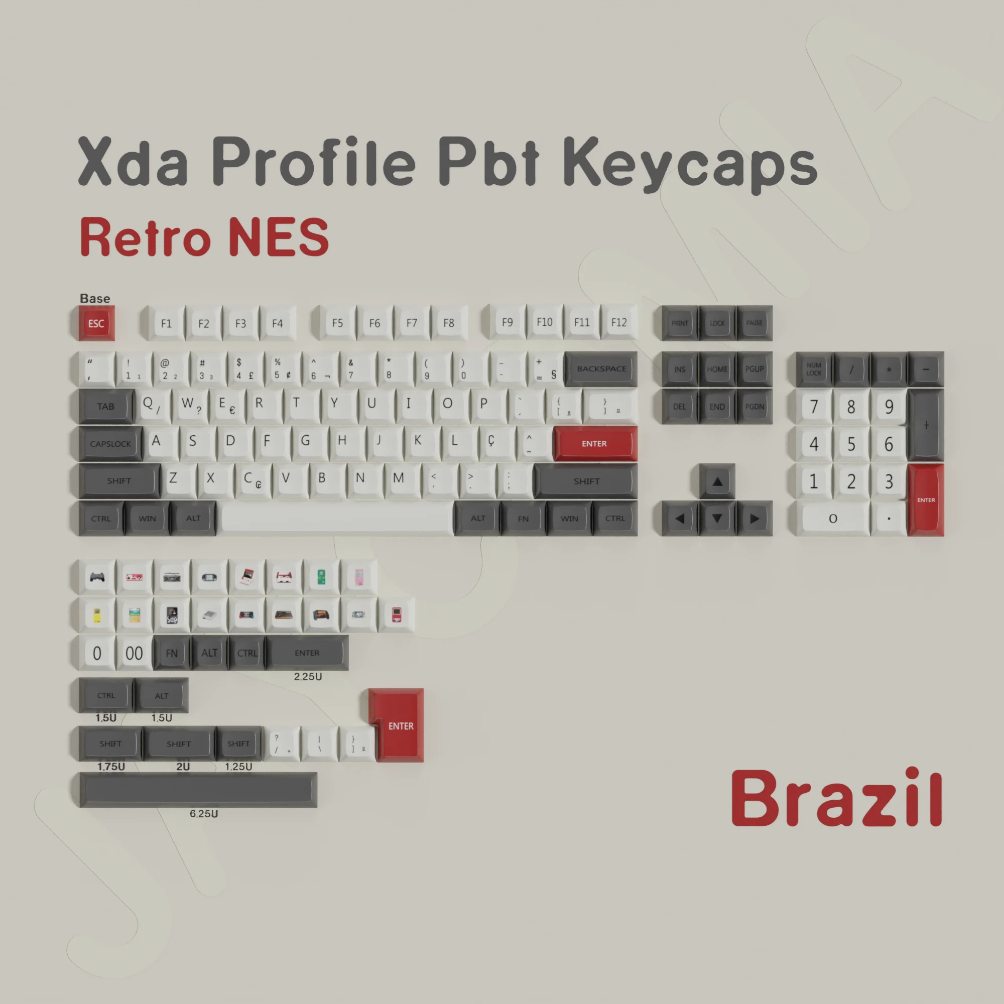Xda Retro Nes Keycaps Pbt Materiaal Dye-Sub Iso Ansi Layout Koreaans Brazilië Duits Spaans Big Set Key Caps Voor Wooting Switch 75