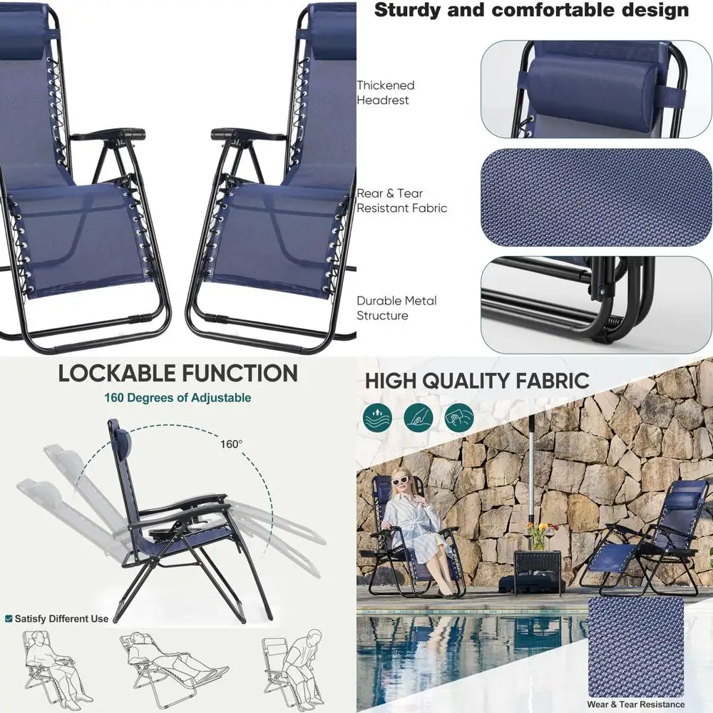 

Zero Gravity Chair Set of 2, Lounge Chair Folding Portable Adjustable Camping Reclining Chairs with Adjustable Pollow, Mesh Back
